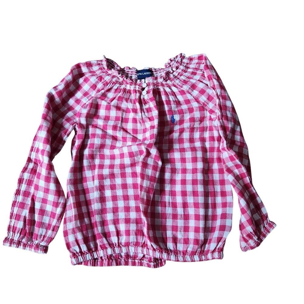 Ralph Lauren Cotton Checkered Long Sleeve Shirt Size 5 Pink & White